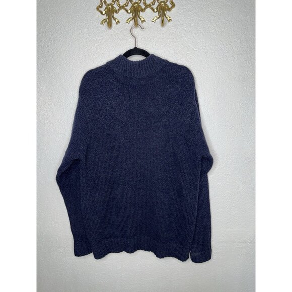 LL Bean Vtg Sweater Mens Large Tall Blue Lambs Wool Full Zip Pockets Knit 1E - Picture 6 of 7